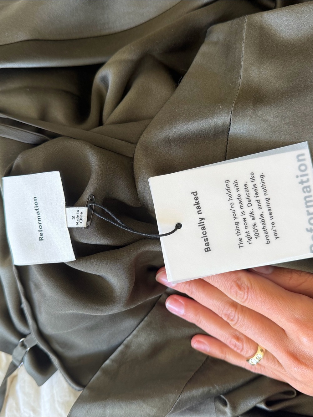 NWT Reformation Silk Brie Dress in Pine Size 2 - Picture 8 of 8